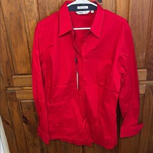 NWT Esabel C Women’s Red Button Down Collared Cotton Stretch Shirt Size XL